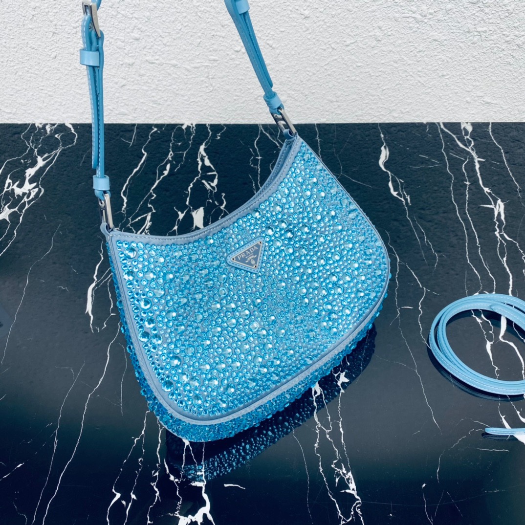 Prada Cleo Satin Bag With Crystals Handbag Light Blue 1BC169